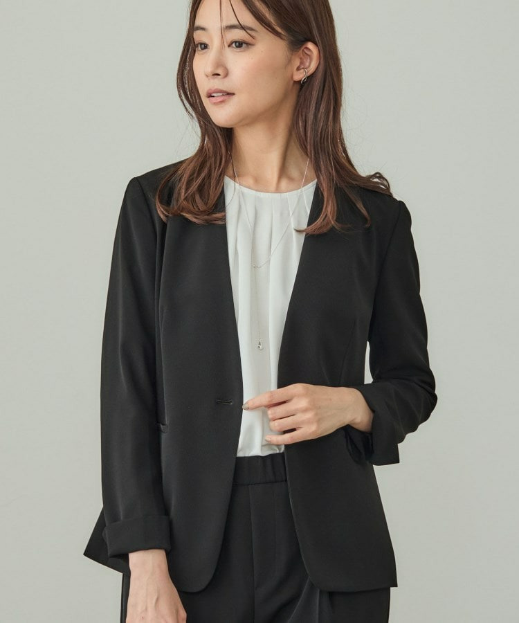 【洗える/UVケア】ストレッチノーカラージャケット1
