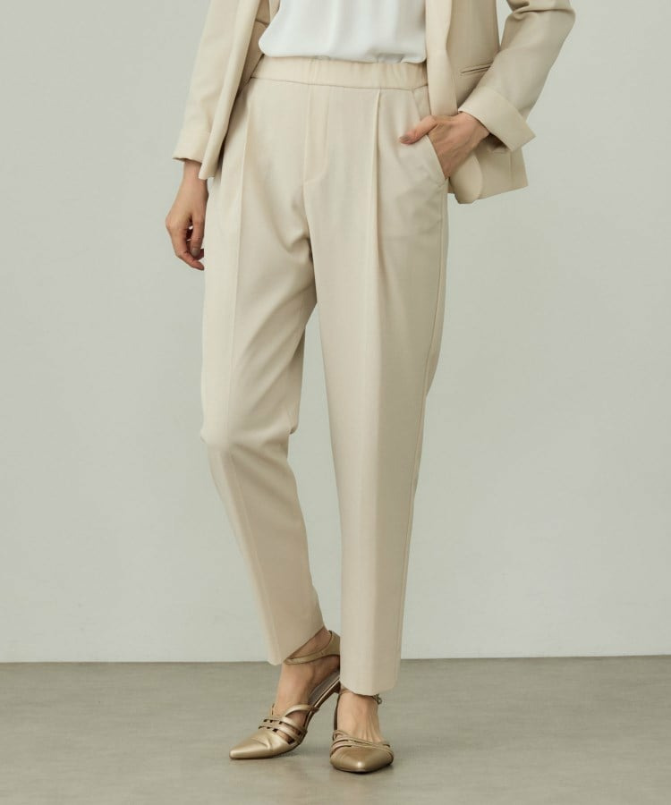 【洗える/UVケア】ストレッチ タックテーパードパンツ1