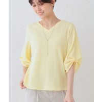 【洗える】タックデザインスリーブ ジャージトップス
