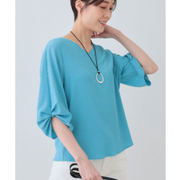 【洗える】タックデザインスリーブ ジャージトップス