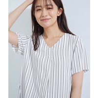 【洗える／通勤】マルチストライプブラウス