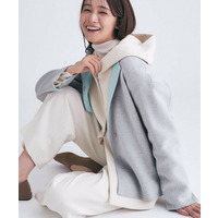 【配色デザイン／ショート丈】ウールリバー ノーカラーコート