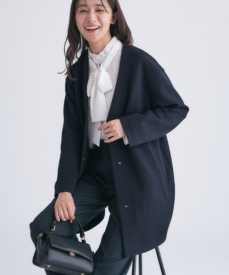 【秋/軽羽織り】ノーカラーミドル丈ライトコート23