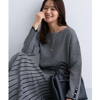 【洗える／SETUP可能】ジャカードボートネックニット