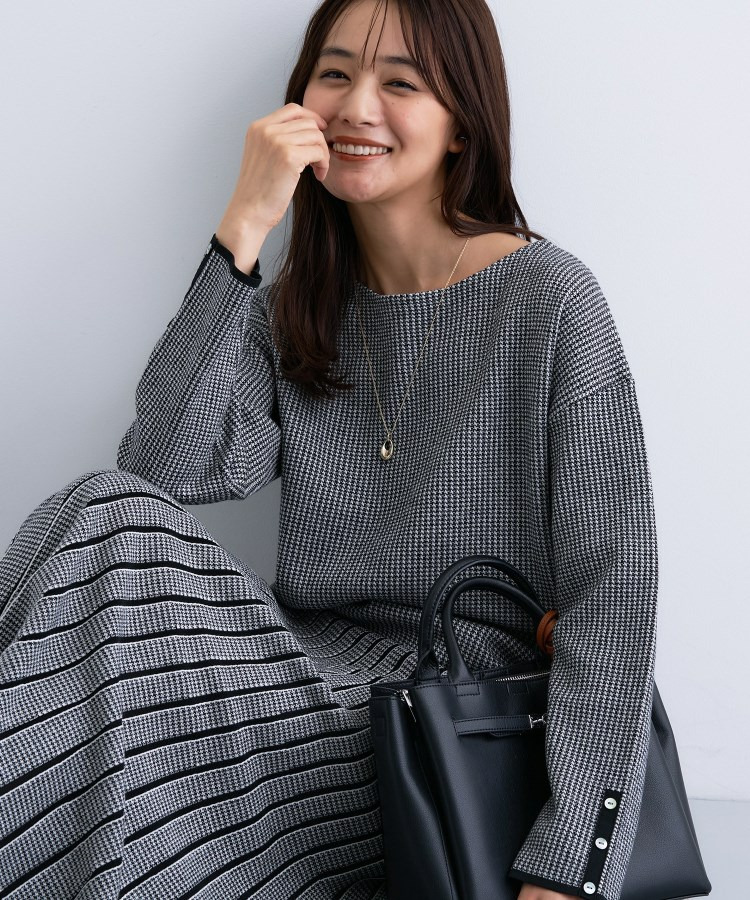 【洗える/SETUP可能】ジャカードボートネックニット21