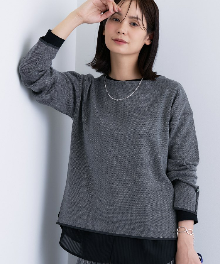 【洗える/SETUP可能】ジャカードボートネックニット1