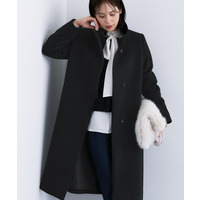【名品コート／日本製】ウール100％スタンドカラーロングコート