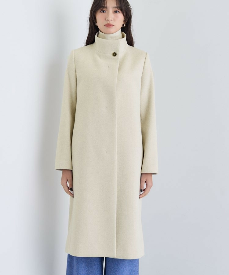 【名品コート/日本製】ウール100%スタンドカラーロングコート19