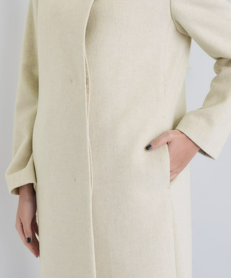 【名品コート/日本製】ウール100%スタンドカラーロングコート24