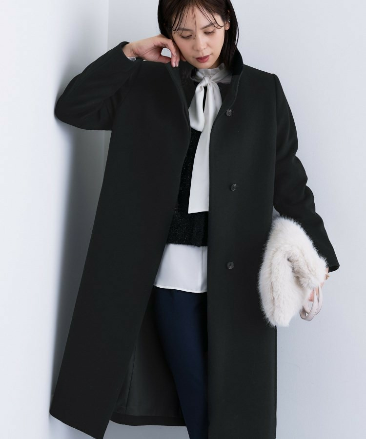 【名品コート/日本製】ウール100%スタンドカラーロングコート27