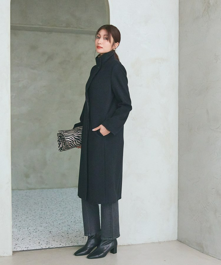 【名品コート/日本製】ウール100%スタンドカラーロングコート28