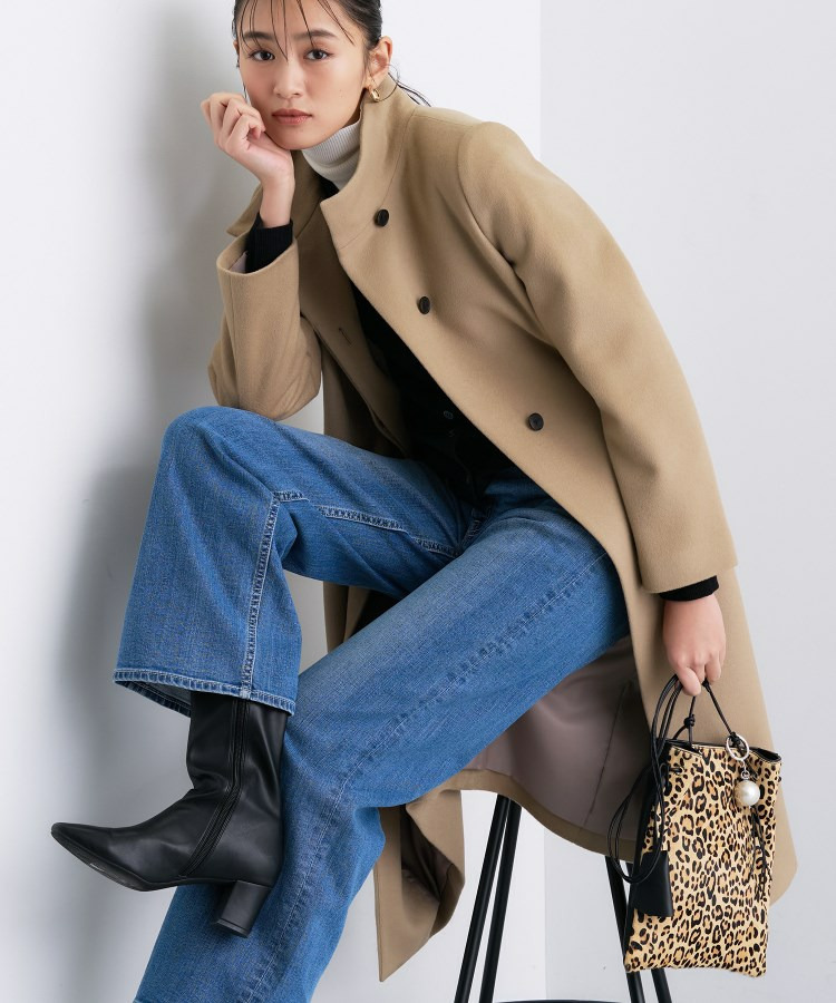 【名品コート/日本製】ウール100%スタンドカラーロングコート1