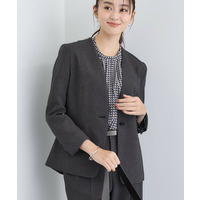 【洗える／通勤／スーツ】メランジストレッチ ノーカラージャケット