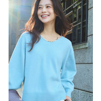 【洗える／カシミヤ混】ミドルゲージVネックニット