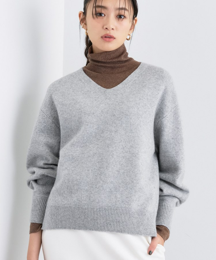【洗える/カシミヤ混】ミドルゲージVネックニット19