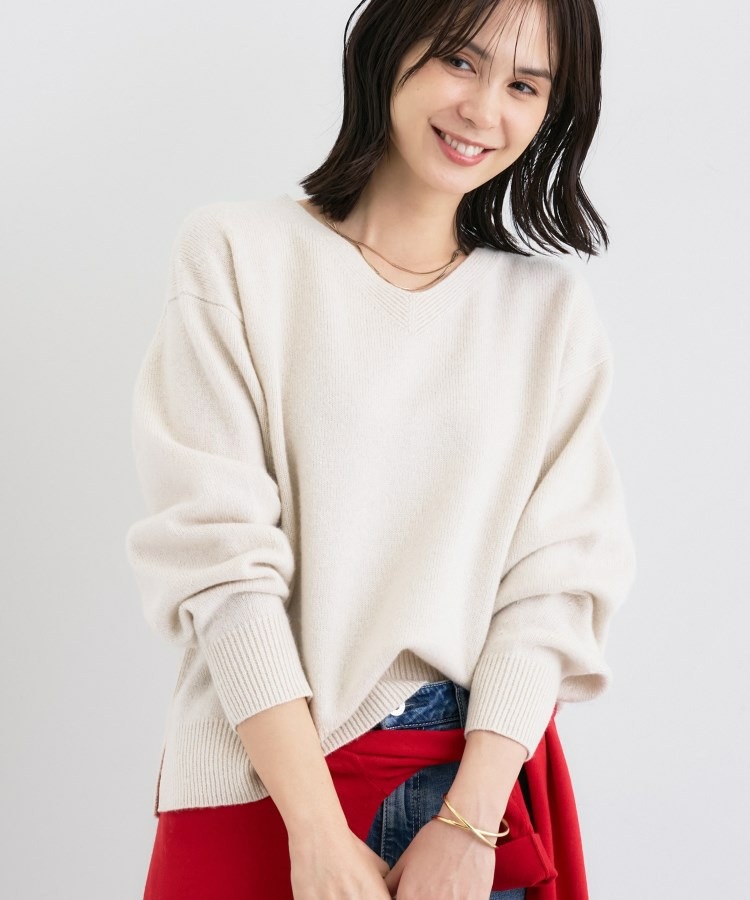 【洗える/カシミヤ混】ミドルゲージVネックニット3