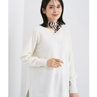 【洗える／チュニック丈／カシミヤ混】スリットデザインVネックニット