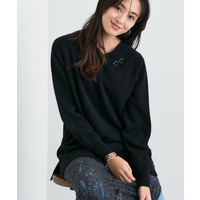 【洗える／チュニック丈／カシミヤ混】スリットデザインVネックニット