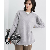 【洗える／チュニック丈／カシミヤ混】スリットデザインVネックニット