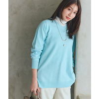 【洗える／チュニック丈／カシミヤ混】スリットデザインVネックニット