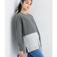 【洗える／チュニック丈／カシミヤ混】スリットデザインVネックニット