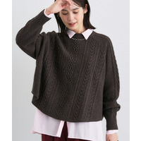 【洗える】ケーブルデザイン ラウンドヘムニット