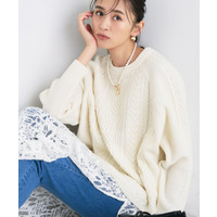 【洗える】ケーブルデザイン ラウンドヘムニット