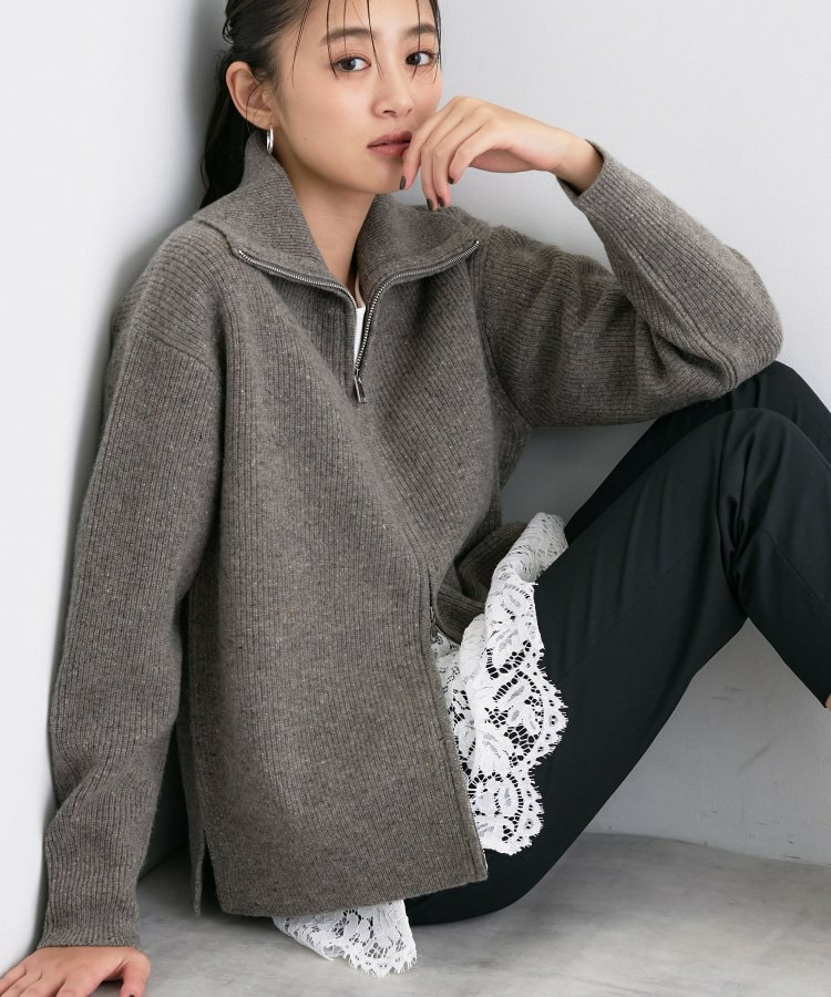 【洗える】カラーネップ ダブルジップカーディガン1