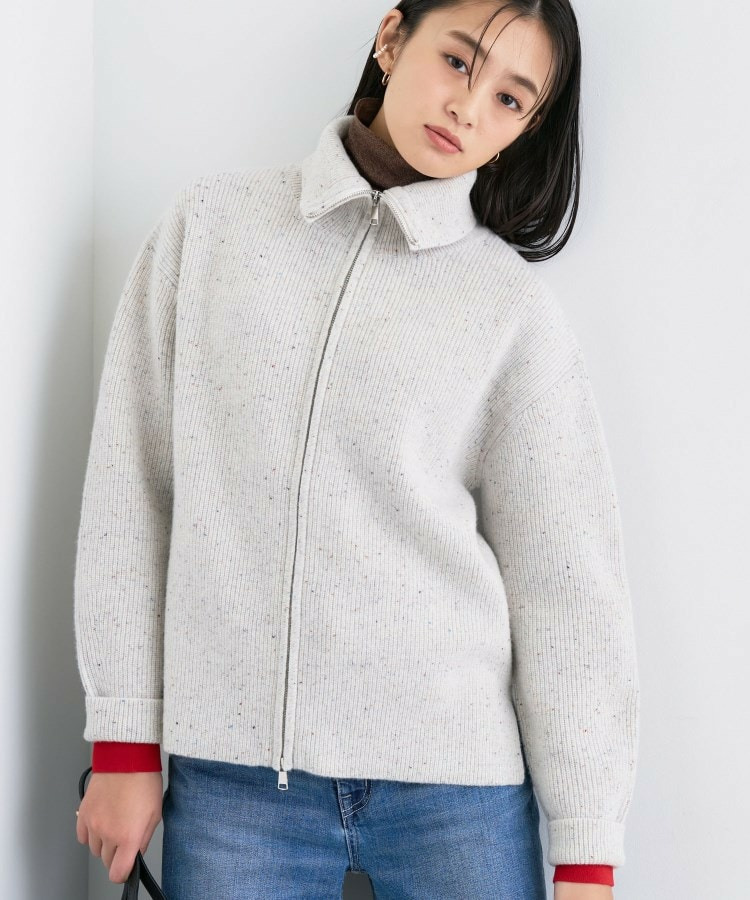 【洗える】カラーネップ ダブルジップカーディガン1