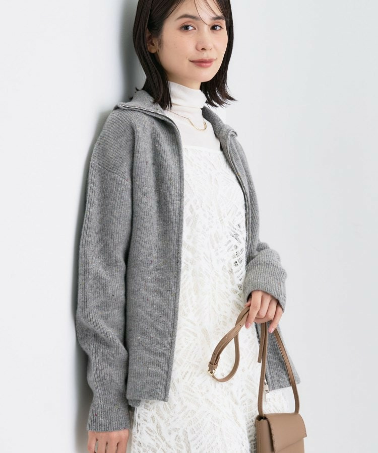 【洗える】カラーネップ ダブルジップカーディガン1