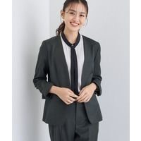 【通勤／スーツ】シルクウールブレンドストレッチ ノーカラージャケット