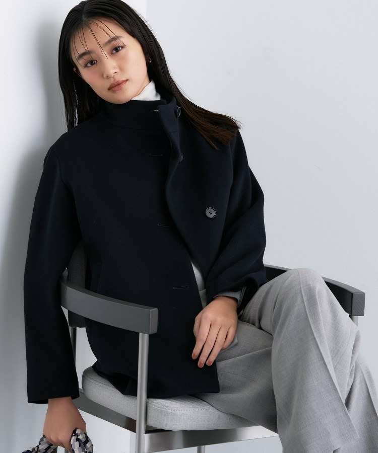 【日本製/ミドル丈】スタンドカラーミドルコート1