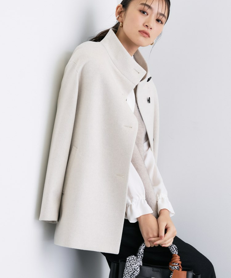 【日本製/ミドル丈】スタンドカラーミドルコート1