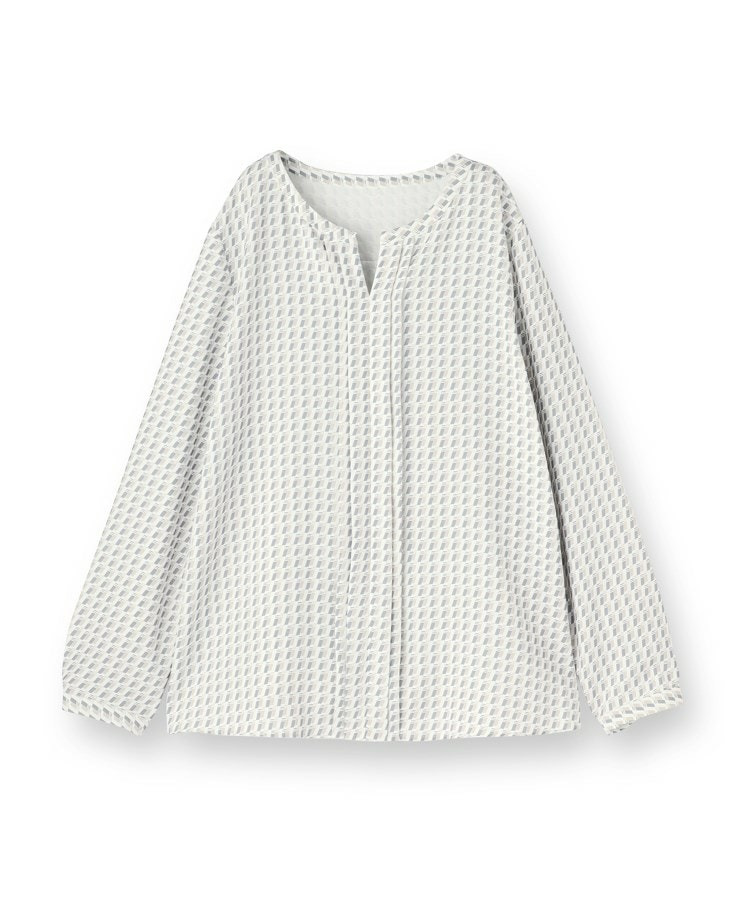 【セレモニー/洗える/透けにくい】ジオメ柄プリントブラウス2