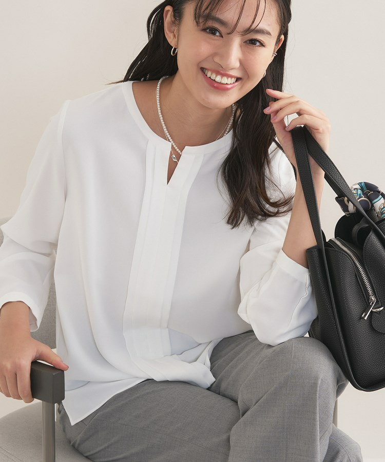 【セレモニー/洗える/透けにくい】ジオメ柄プリントブラウス3