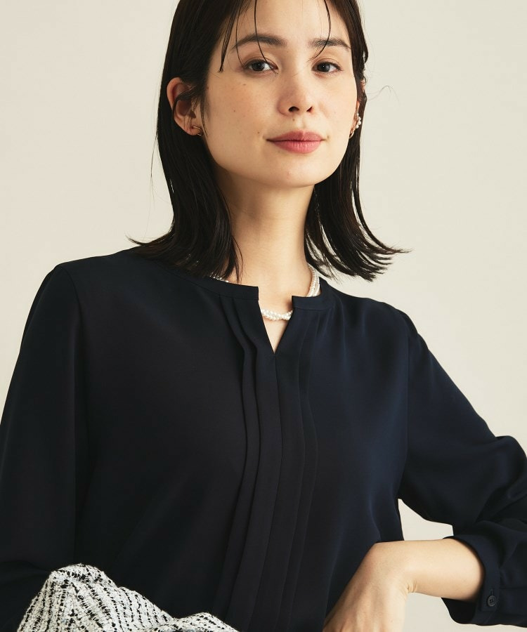 【セレモニー/洗える/透けにくい】ジオメ柄プリントブラウス1