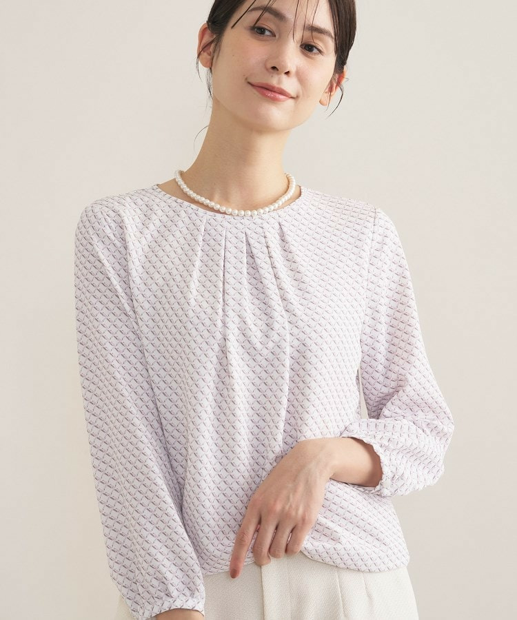 【セレモニー/洗える/透けにくい】ダイヤ柄プリントブラウス1
