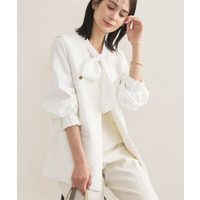 【2点セット／洗える】ツイードジレ＆ボウタイブラウス