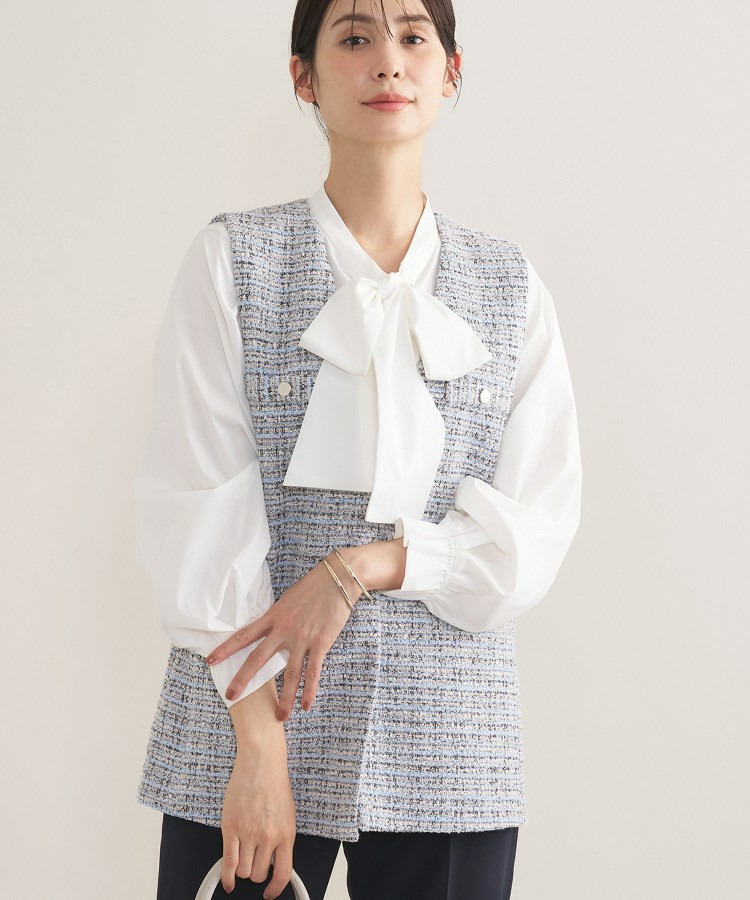 【2点セット/洗える/セレモニー】ツイードジレ&ボウタイブラウス1