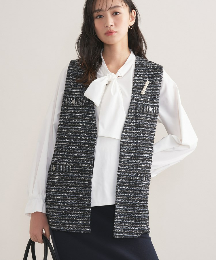 【2点セット/洗える/セレモニー】ツイードジレ&ボウタイブラウス18