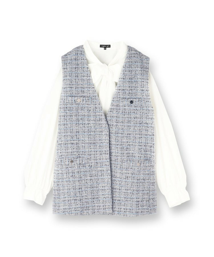 【2点セット/洗える/セレモニー】ツイードジレ&ボウタイブラウス2