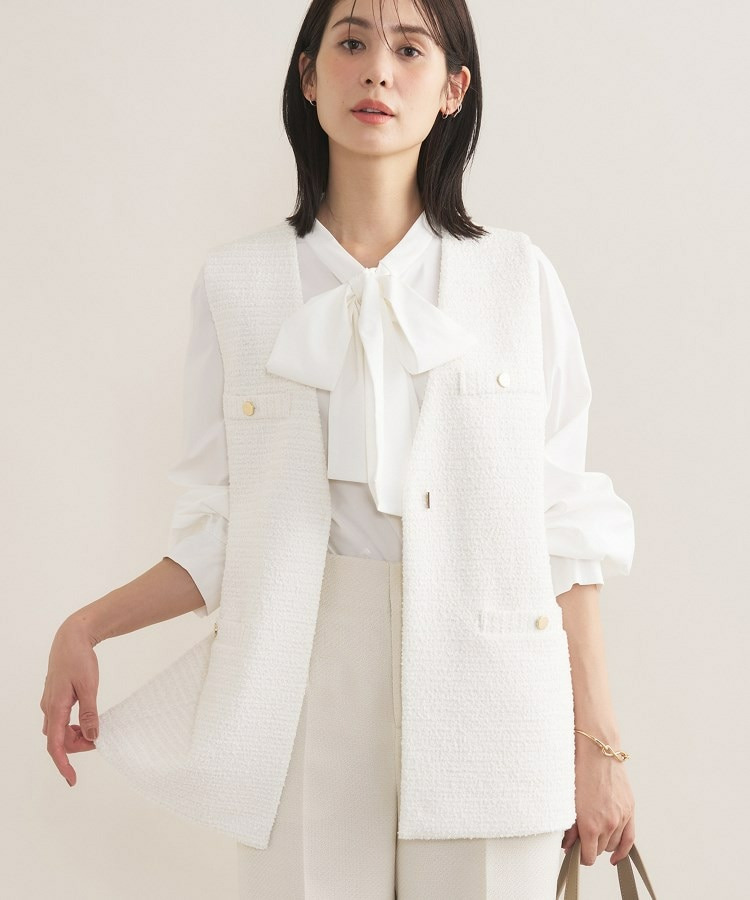 【2点セット/洗える/セレモニー】ツイードジレ&ボウタイブラウス25