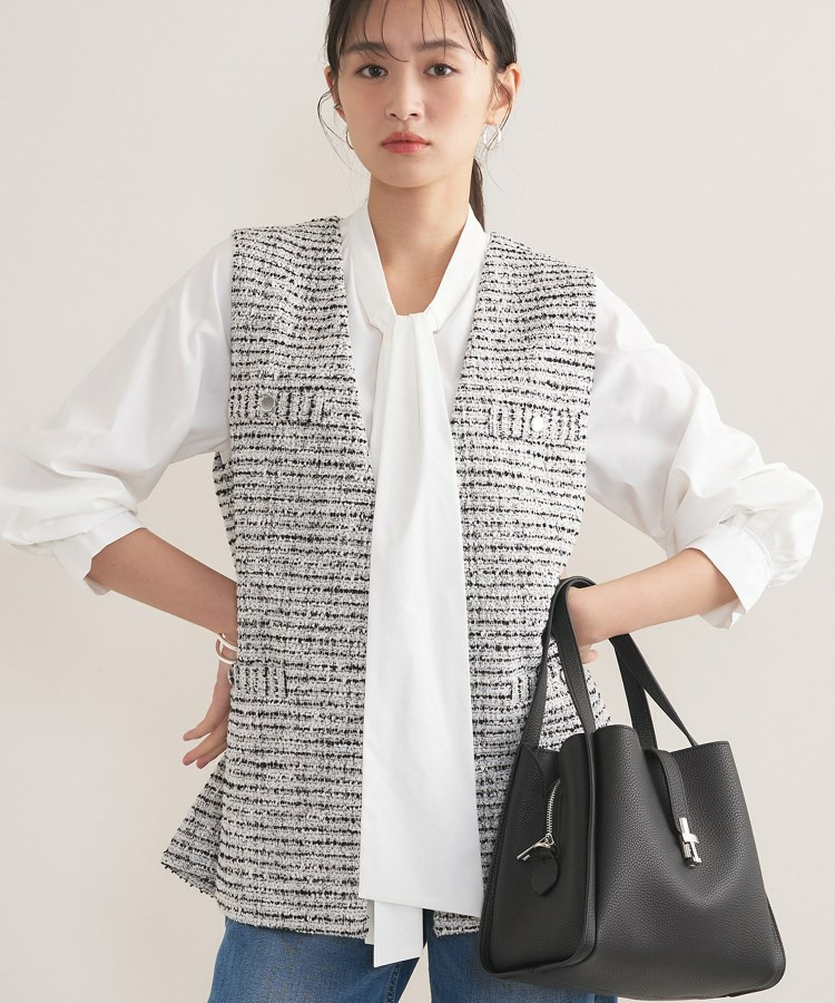 【2点セット/洗える/セレモニー】ツイードジレ&ボウタイブラウス3