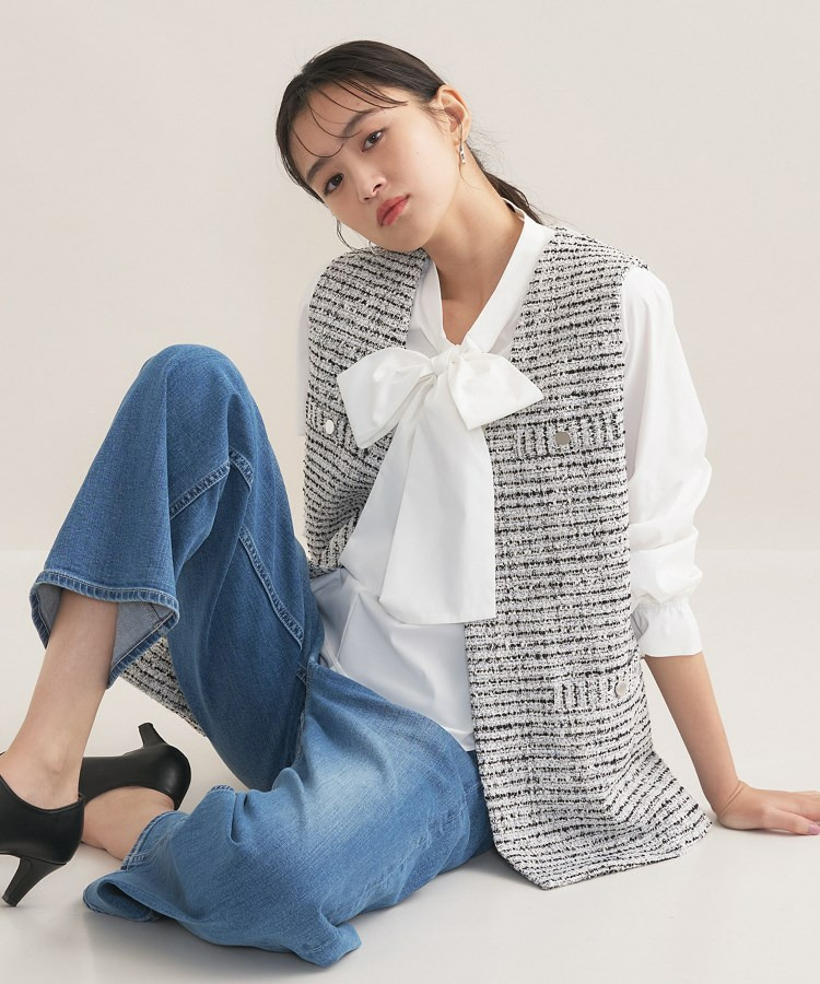 【2点セット/洗える/セレモニー】ツイードジレ&ボウタイブラウス5