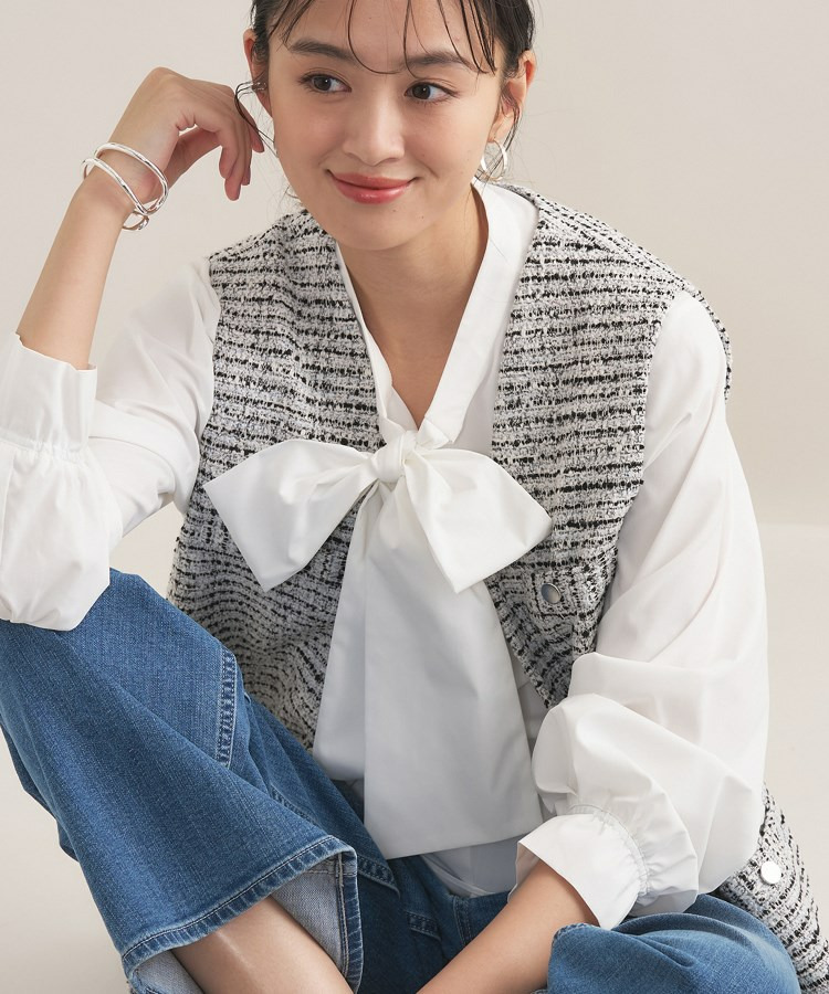 【2点セット/洗える/セレモニー】ツイードジレ&ボウタイブラウス1