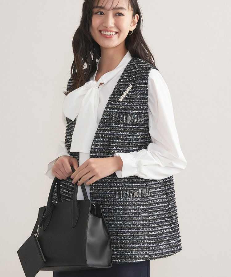 【2点セット/洗える/セレモニー】ツイードジレ&ボウタイブラウス1