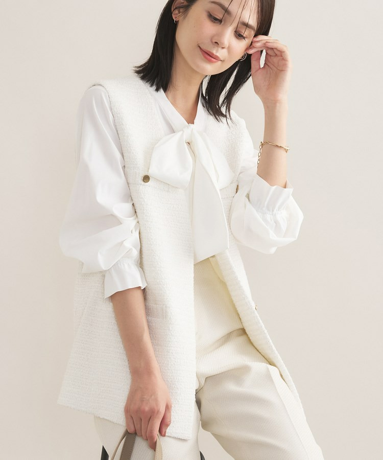 【2点セット/洗える/セレモニー】ツイードジレ&ボウタイブラウス1