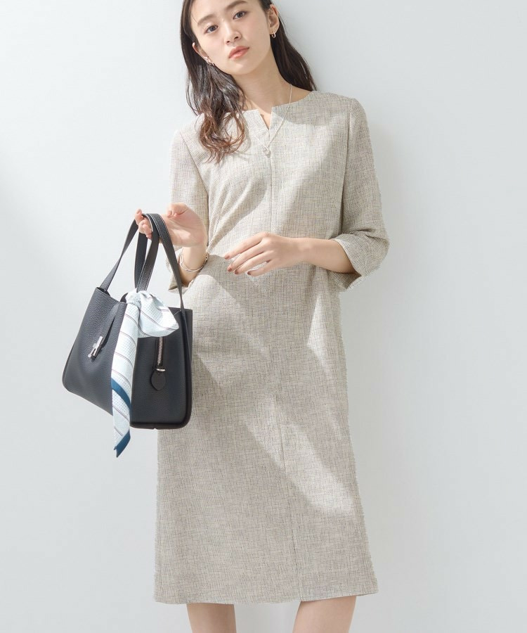 【軽量/セレモニー/SETUP可能】ストレッチツイードAラインワンピース1