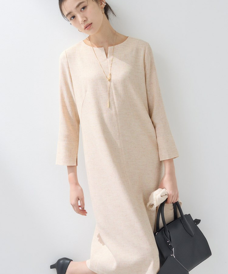 【軽量/セレモニー/SETUP可能】ストレッチツイードAラインワンピース1