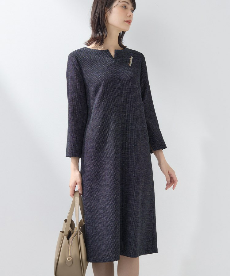 【軽量/セレモニー/SETUP可能】ストレッチツイードAラインワンピース1